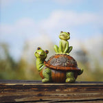 statuette tortue grenouille résine verte marron motifs floraux décoratif jardin animalierextérieur
