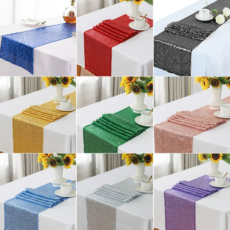 chemin table pailleté moderne bleu rouge noir doré vert rose gris violet festif opaquet