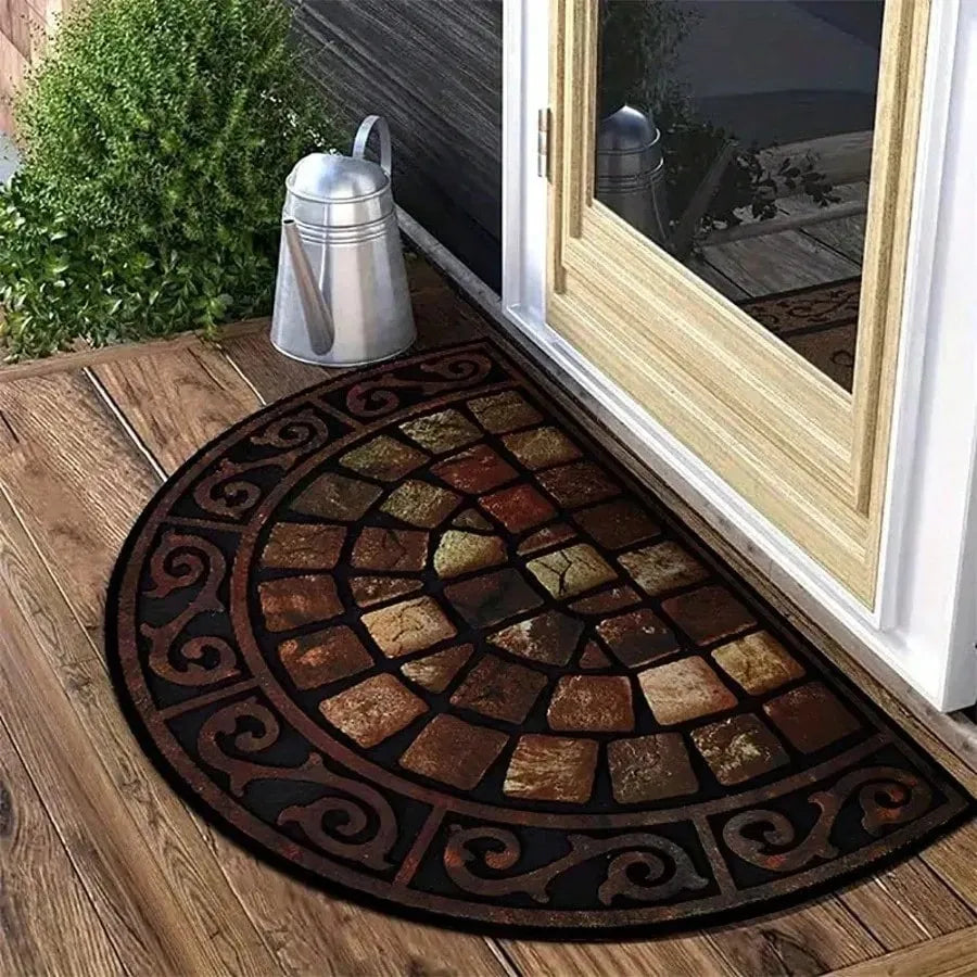 tapis d'entrée noir marron motif géométrique antidérapant polyester moderne