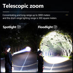 lampe torche rechargeable led noire modes zoom télescopique ipx4 étanche USB