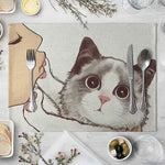 serviette table illustration chat mignon couleur beige gris rose toile lin respectueuse environnement