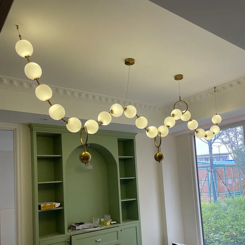 suspension lumineuse moderne boules translucides blanc salon chambre pendentif métal nordique lumière