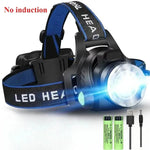 lampe frontale led rechargeable 15w modes nuit pêche course tissu bleu noir adjustable