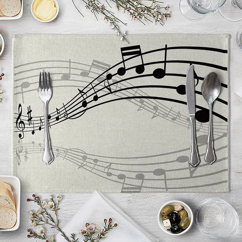 serviettes table moderne notes musicales beige clair tissu lin respectueux environnement