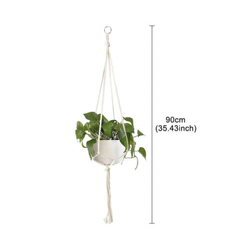 Support plante suspendue macramé boho rotin blanc orange anneaux métalliques
