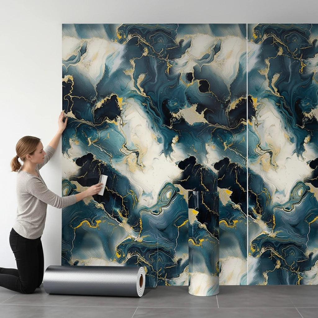 papier peint autoadhésif marbre veines dorées moderne résistant humidité anti statique respectueux environnement 40x300cm