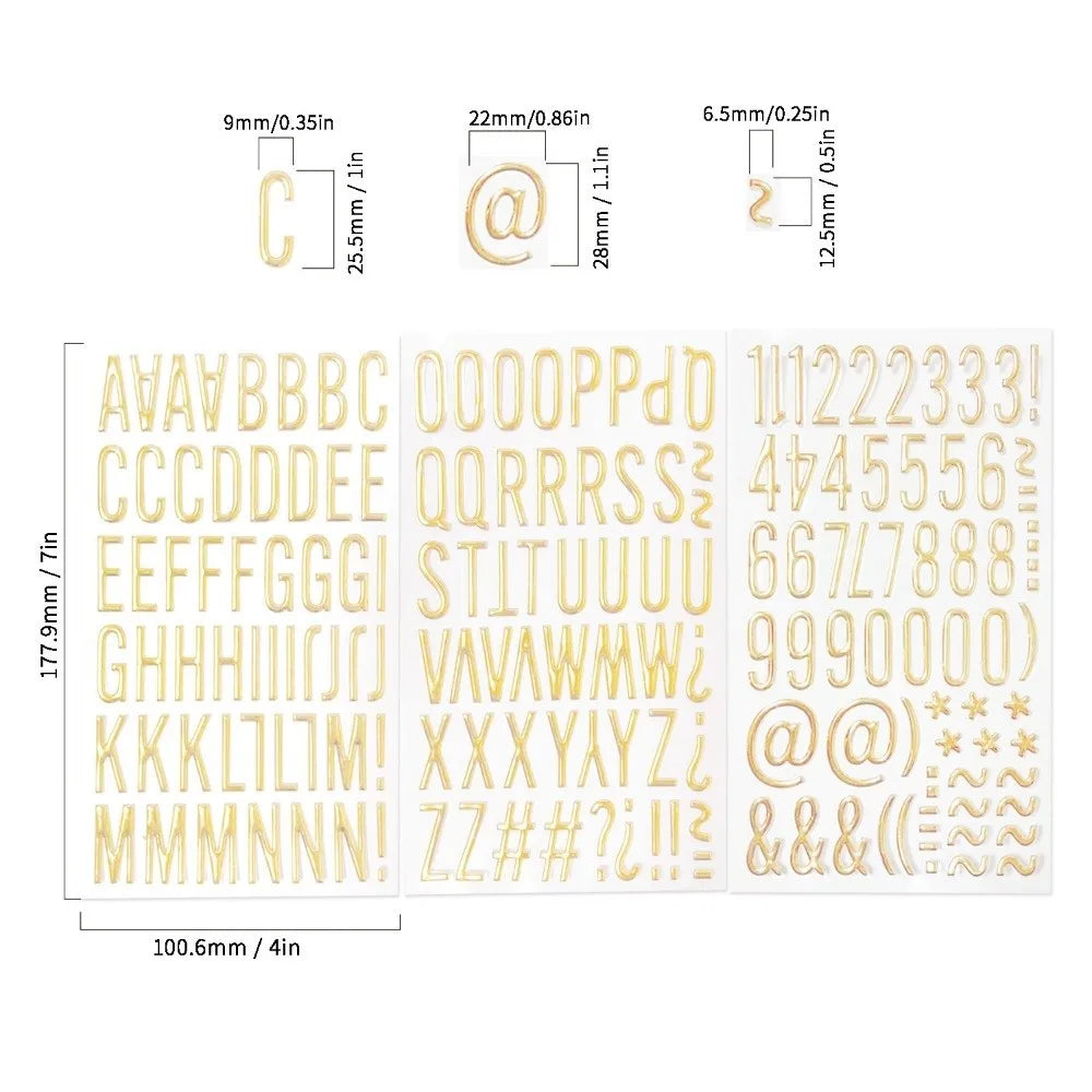 feuilles stickers lettres chiffres or rose relief calligraphique scrapbooking artisanal adhésif alphabet symbols decorative