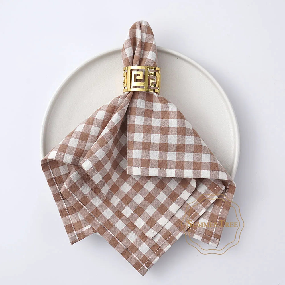 serviettes table coton carreaux rouge blanc marron bleu marine jaune noir classiques anneaux dorés