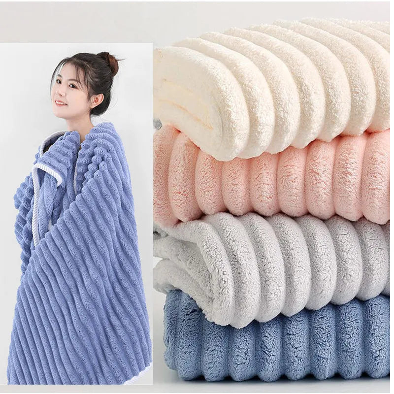 serviette bain microfibre rayée bleu clair douce rapide absorption 70x140cm machine