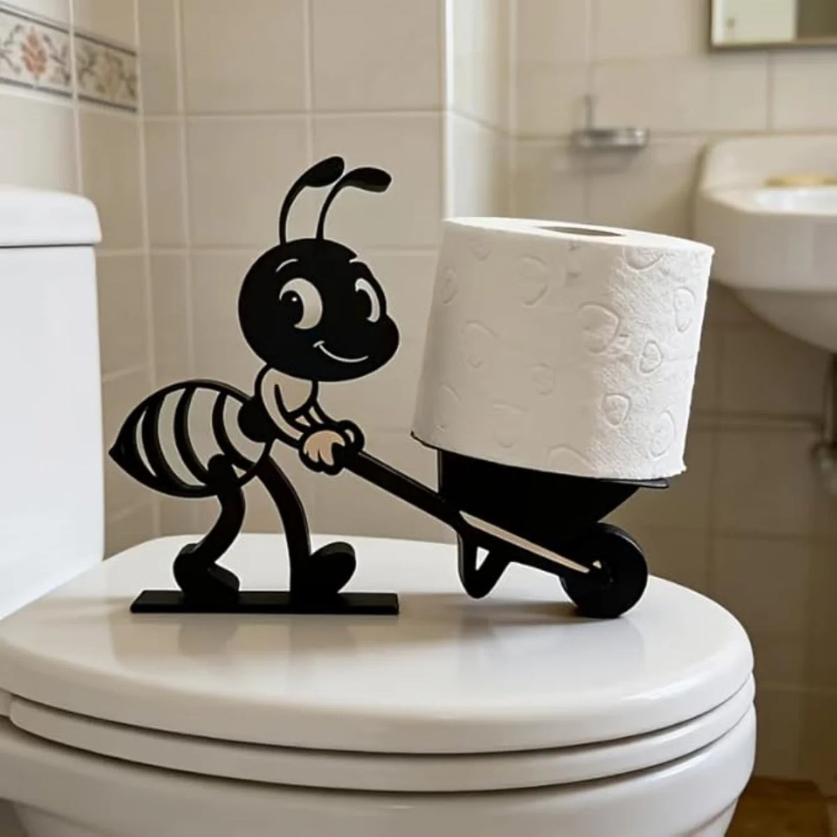 porte rouleaux toilette forme fourmi noir blanc décoratif humoristique enfantin support salle bain