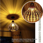 lampe suspendue tressée bambou marron clair moderne rustique salon chambre coucher 30cm 35cm