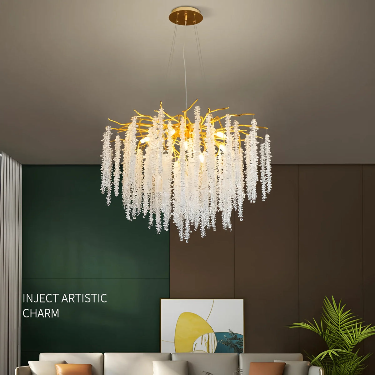 suspension lumineuse moderne dorée blanches translucides branches naturel salon chambre restaurant étude