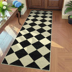 tapis couloir damier noir blanc moderne géométrique polyester antidérapant salon chambreextérieur