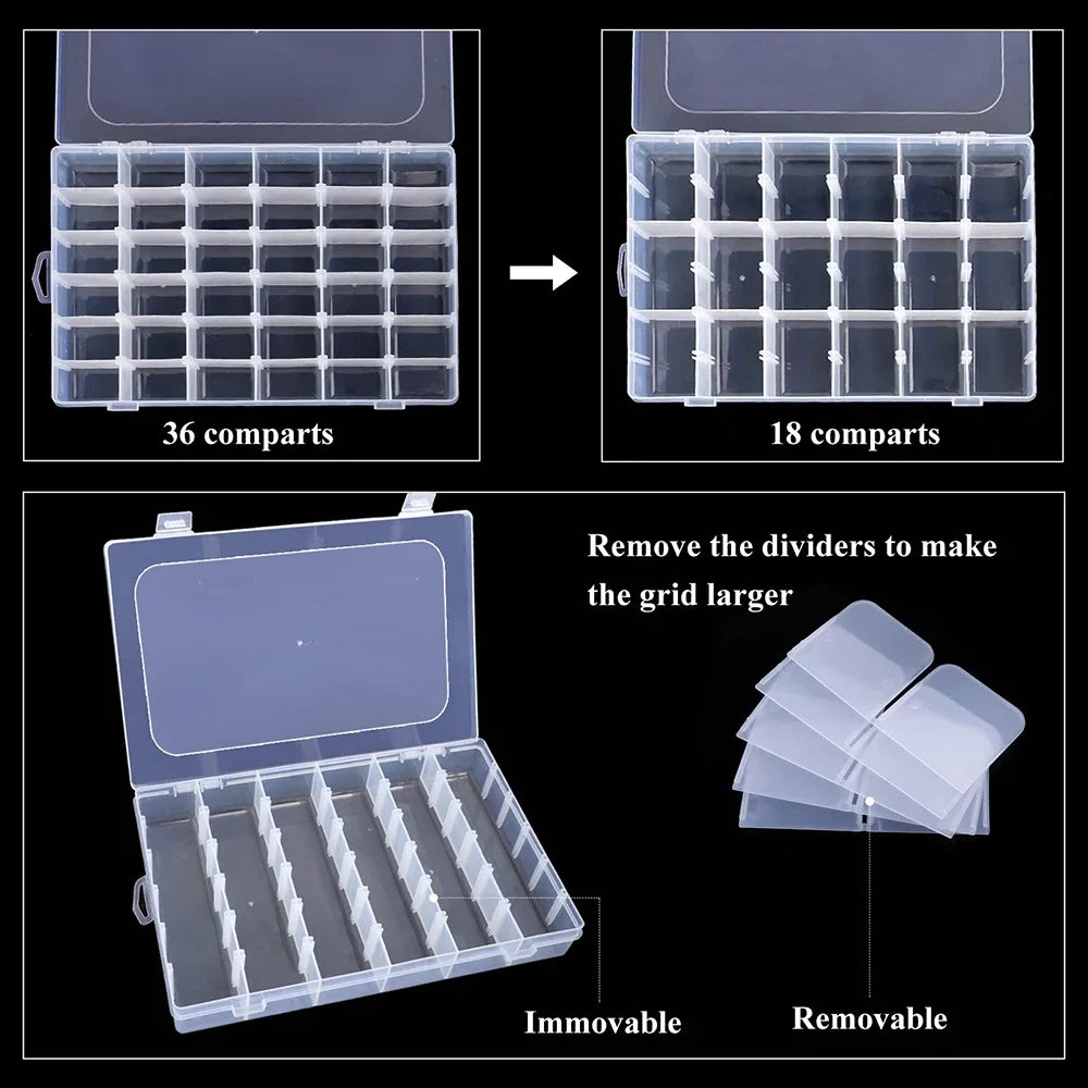 boîte rangement transparent compartiments amovibles poignées organisation outils couture rubans stylos utilitaire moderne pratique