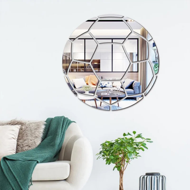 miroir mural argenté hexagonnel moderne adhésif salle bain chambre decoration