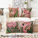 taies d'oreiller moderne flamants roses motifs floraux couleurs vives rose verte maison 45x45cm