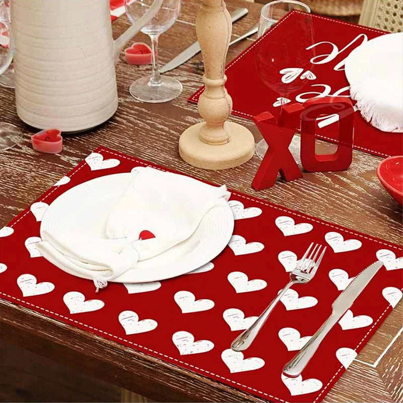 serviettes table rouge coeurs blancs moderne romantique st valentin décoration table mariage
