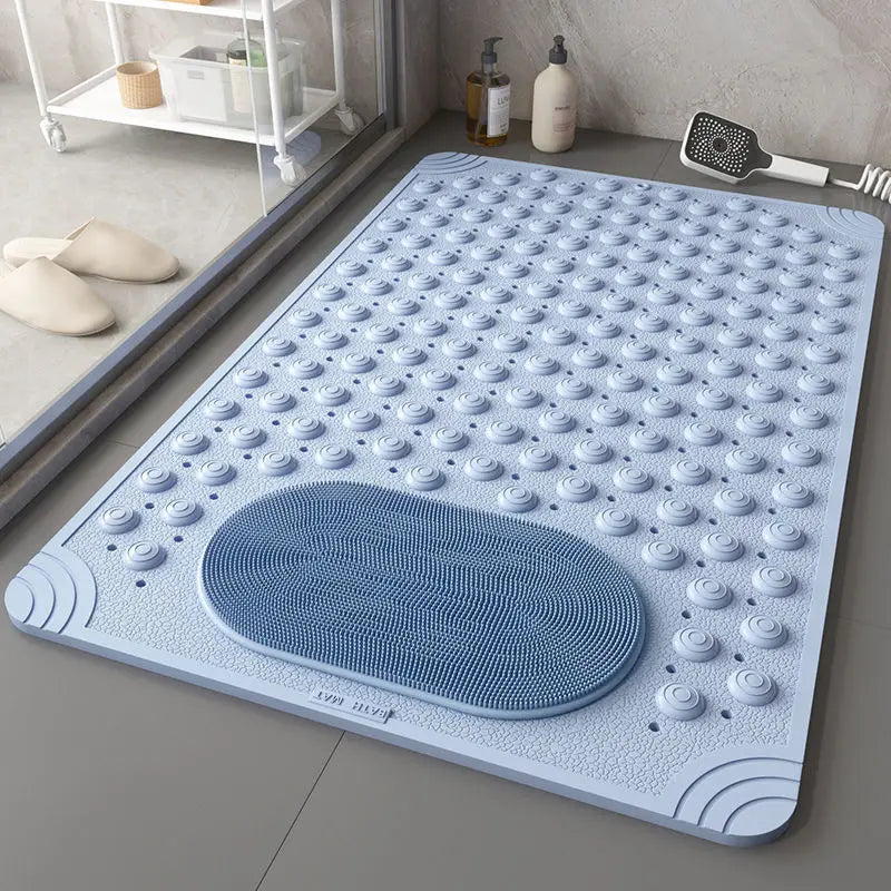 tapis douche antidérapant bosses massage pieds drainage rapide couleur bleu clair moderne