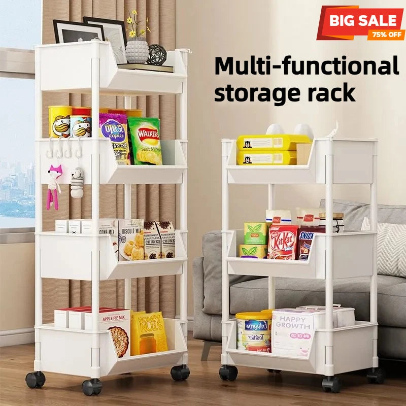 rack rangement multifonctionnel 360° rotatif blanc moderne crochets latéraux roulettes universelles respectueux l'environnement