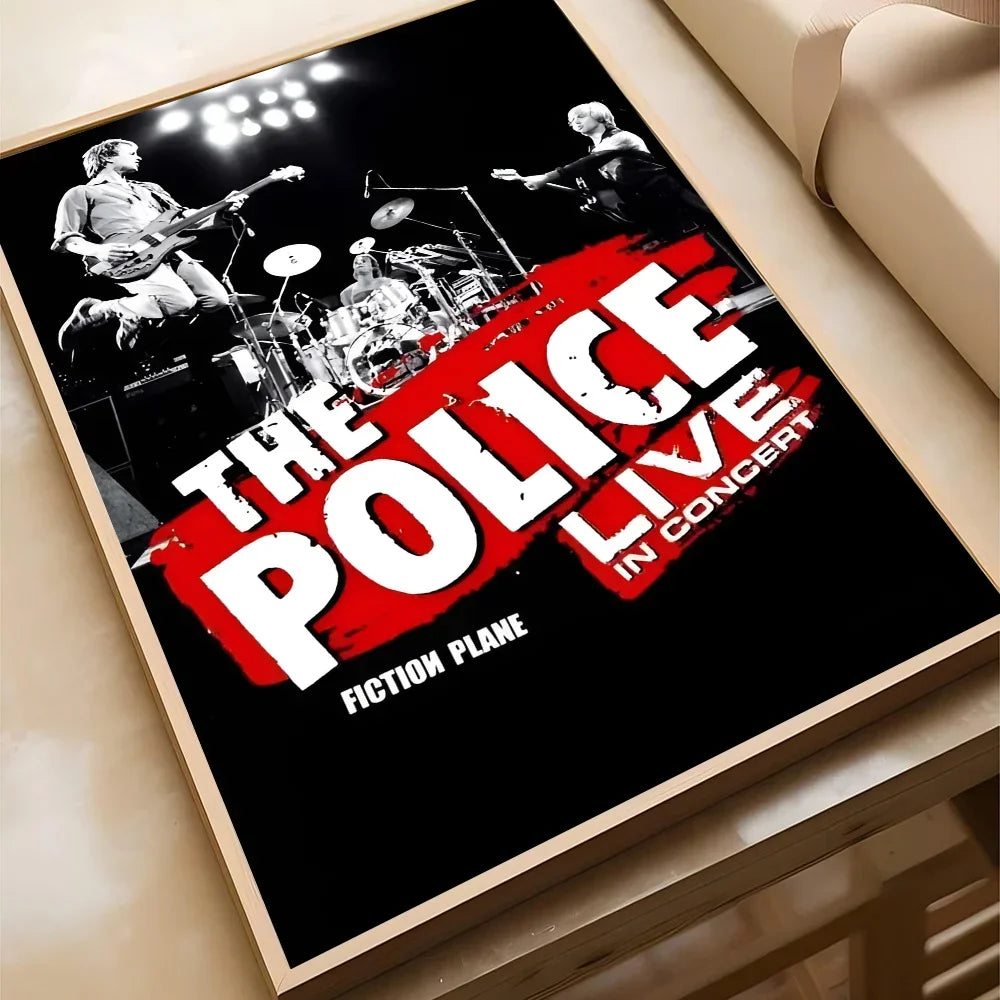 affiche vintage rock groupe police noir blanc bleu jaune salon chambre kawaii déco