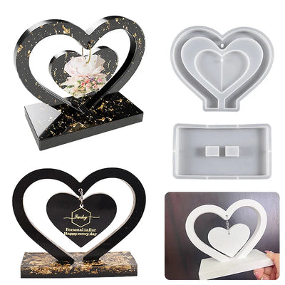 Cadre photo en forme de cœur en silicone blanc avec base pour décoration DIY