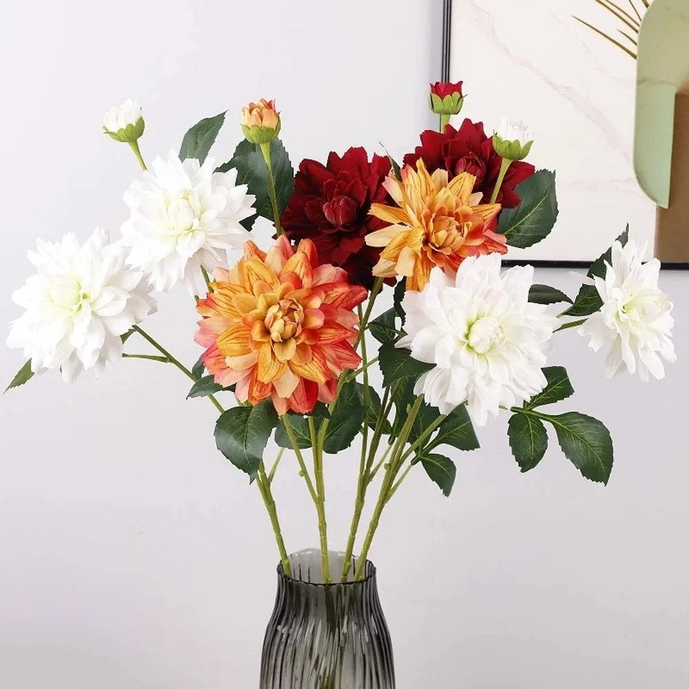 Dahlia artificiel moderne fleur pompon rouge rose blanc orange décoration intérieure maison(cube) 76cm