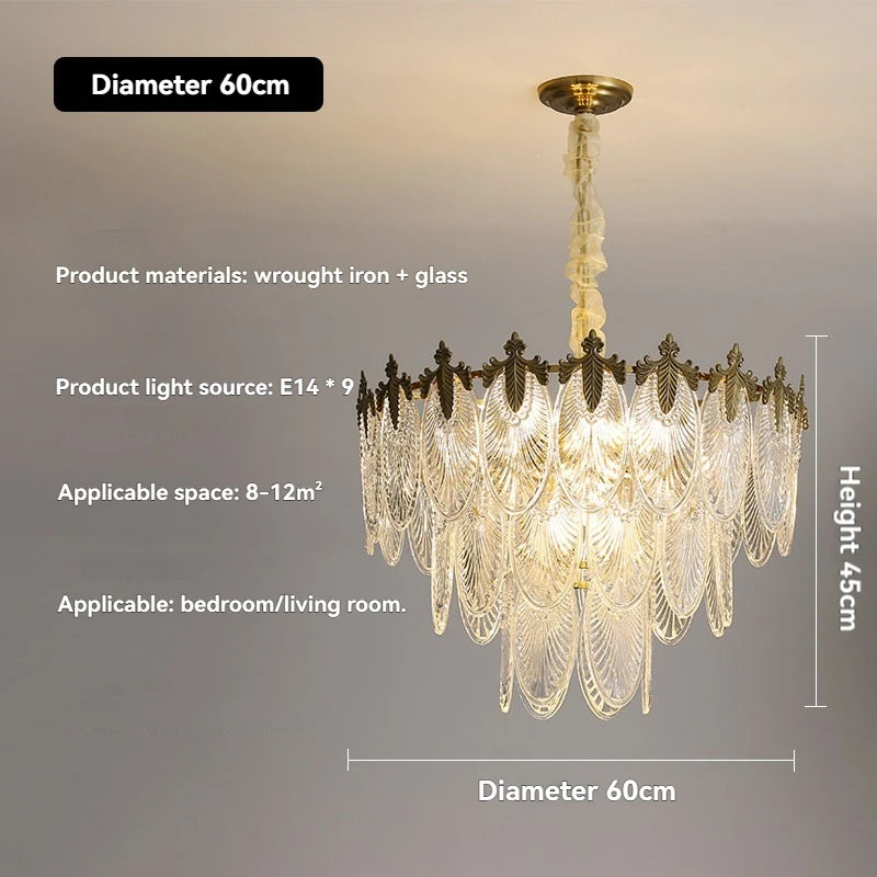 lustre pendentif feuilles doré transparent classique led moderne chambre salon