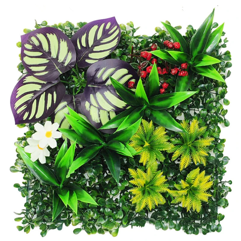 panneau mural plantes artificielles herbe verte fleurs blanches décoration jardin extérieur mur extérieur décoratif