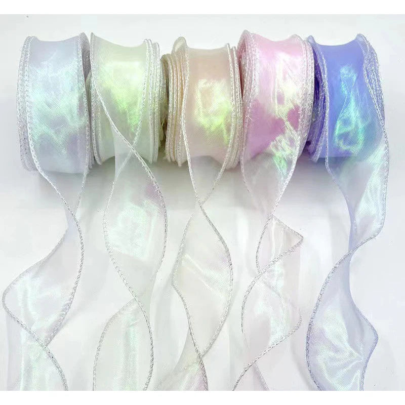 ruban organza holographique moderne blanc rose violet bleu orange 10 yards translucide