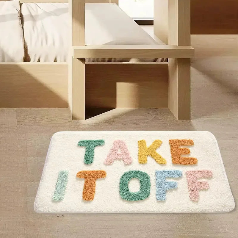 tapis bain antidérapant polyester lettres relief moderne absorbant doux salle bain