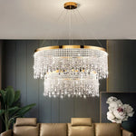 chandelier cristal moderne doré suspension cristaux prismes luxueux transparent multiples formes