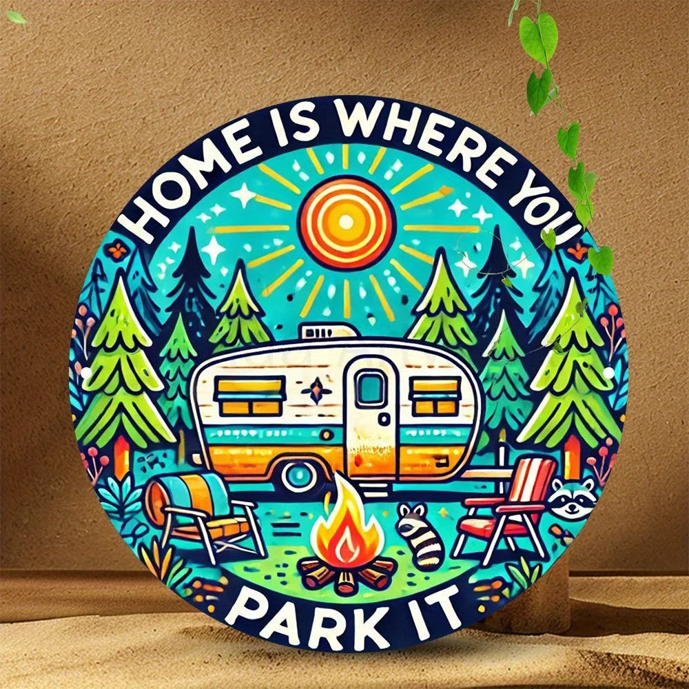 décoration murale autocollant camping car illustration arbres feu camp cartoon