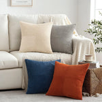 housse coussin velours côtelé rayures horizontales décorative moderne lit canapé salon bleu beige