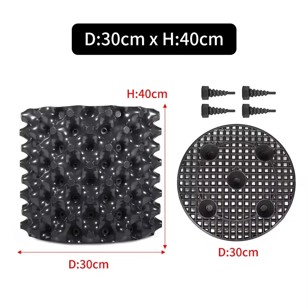 grille drainage plante noir moderne perforations circulaires différentes tailles incluses