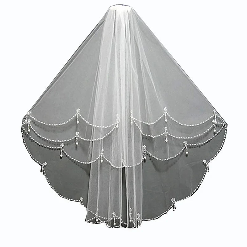 voile mariée blanc cristaux ornementé transparent classique élégant tulle acétate polyester accessoires mariage