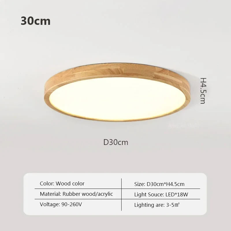 plafonnier bois naturel led moderne minimaliste éclairage quotidien chambre salon cuisine 30cm 40cm