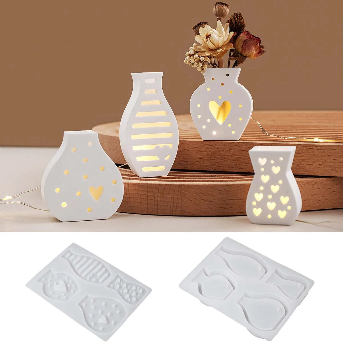 vases blancs motifs coeurs points ligne horizontale moderne minimaliste intérieur decoration fleurs séchées