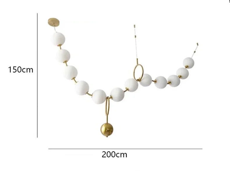 suspension lumineuse moderne boules sphériques blanc doré opaques chaînes