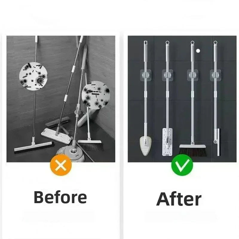 porte balai adhésif transparent moderne porte brosse gris clair multifonctionnel