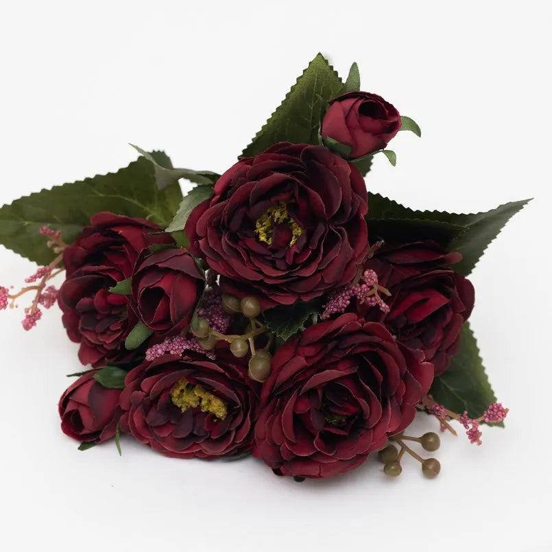 bouquet fleurs artificielles soie roses pivoines decoration mariage anniversaire intérieur blanc rouge violet orange
