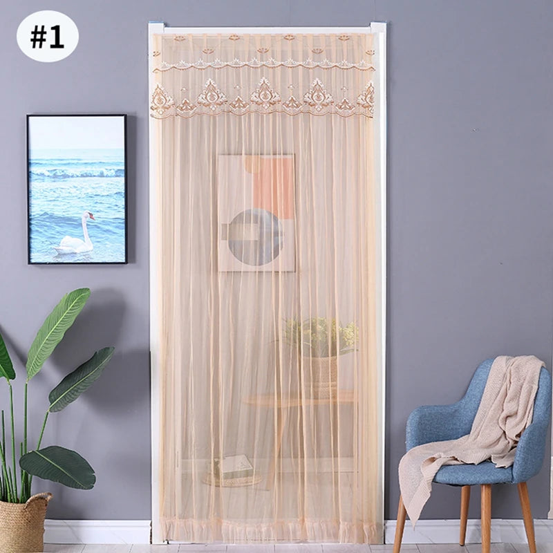 rideau mosquée dentelle blanche rose clair bleu clair beige transparent classique ruban fixation porte