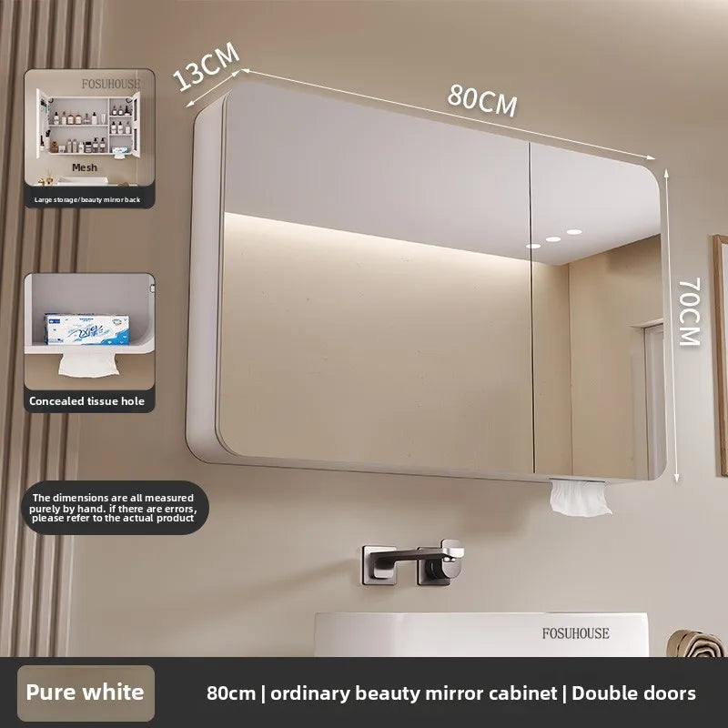 armoire salle bain murale miroir led rangement porte coulissante moderne blanc gris