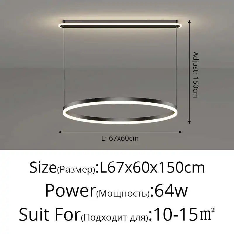 anneaux suspension lumineuse moderne minimaliste led salon noir blanc contemporain
