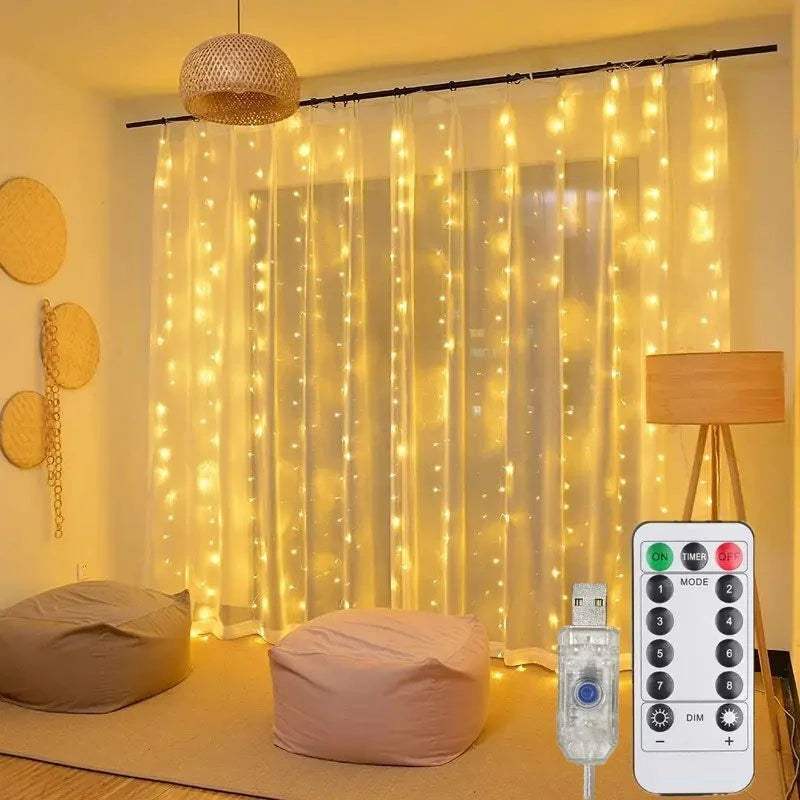 rideau lumineux led décoration noël mariage fête intérieur blanc chaud multicolore usb télécommande