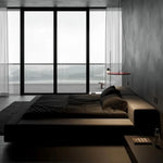 lit matelas double moderne minimaliste gris noir velours tissu uni chambre coucher master bedroom