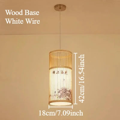 lampe suspendue moderne bambou tissé main boho rayures verticales beige noir