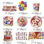 ensemble décoration anniversaire cirque numérique vaisselle papier assiettes gobelets serviettes nappe décorations multicolores