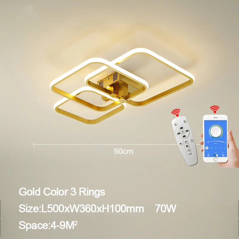 Lampe LED moderne or blanc géométrique simple télécommande app minimaliste 2000 82000 lumens