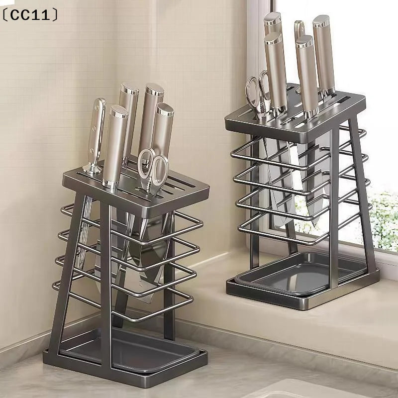 porte couteaux contemporain gris métallisé couteaux ciseaux plateau détachable minimalisterangement efficace ustensiles cuisine