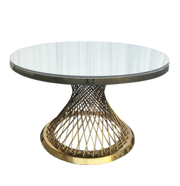 table moderne élégante or blanc verre transparent structure métal doré geometrique haute qualité durable